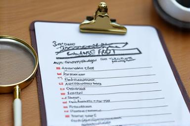 Corporate compliance checklist and magnifying glass